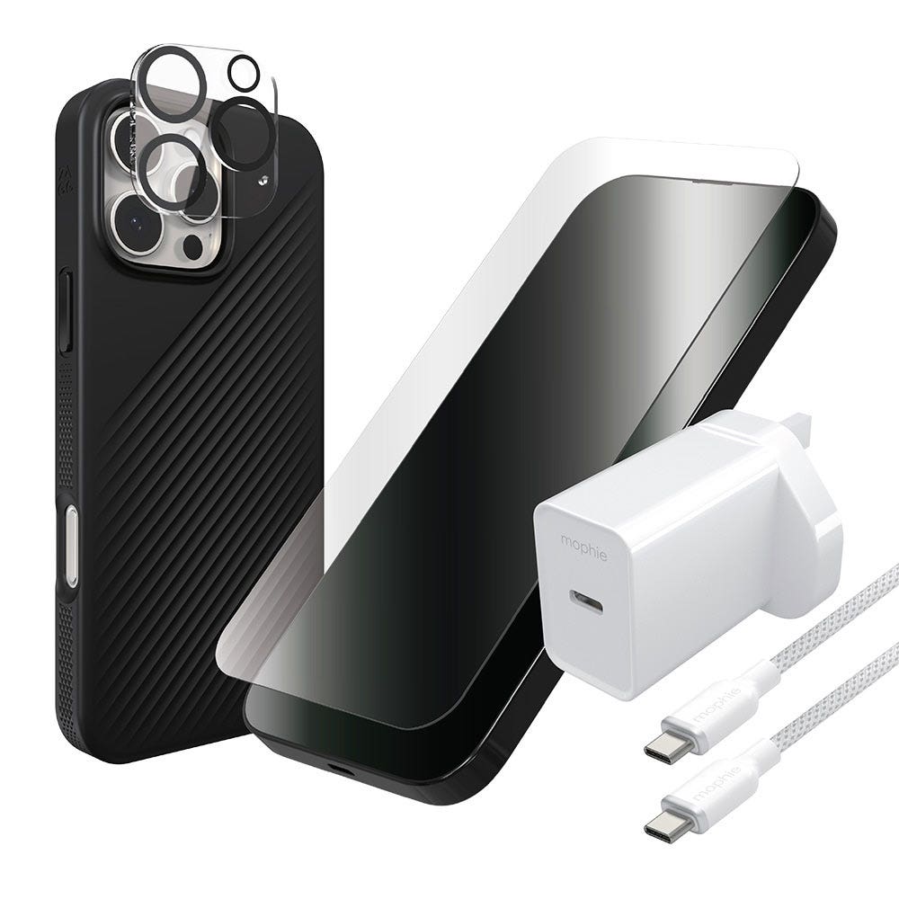 ZAGG Protect and Power Bundle with Luxe Snap Case, Screen Protector, Camera Lens Protector, 20W USB-C PDWall Charger and 2M USB-C to USB-C Cable for iPhone 16 Pro Max (ZAG BNDL LUXE/GE iP16 PM)