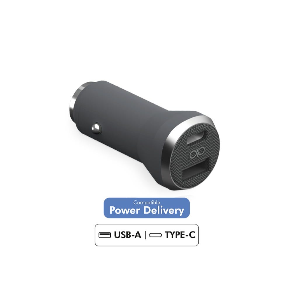 Force Dual Car Charger 37W (12+25W) Power Delivery, Grey (FPCAC37W2USBACG)