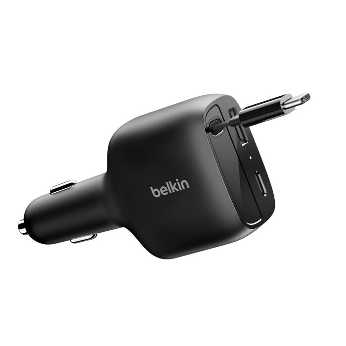 Belkin BoostCharge 2 Port Retractable Car Charger 75 Watts - Black (BL-CC-DUAL-C001-75W-BLK)