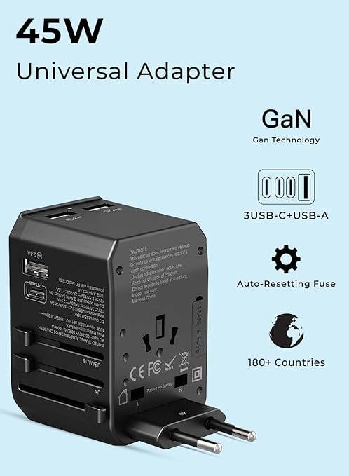 Glassology 4-Port Universal Adapter 45 Watts - Black (GTUTA02-CON) - Image 3