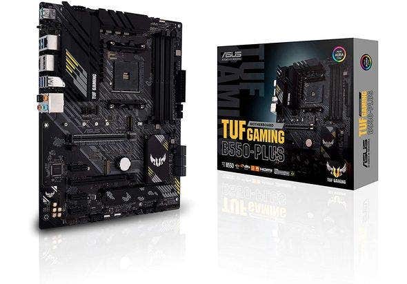 Asus AMD B550 (Ryzen AM4) ATX gaming motherboard with PCIe 4.0, dual M. 2, 10 DrMOS power stages, 2.5 Gb Ethernet, HDMI, DisplayPort, SATA 6 Gbps, USB 3.2 Gen 2 Type-A and Type-C, and Aura Sync RGB lighting support