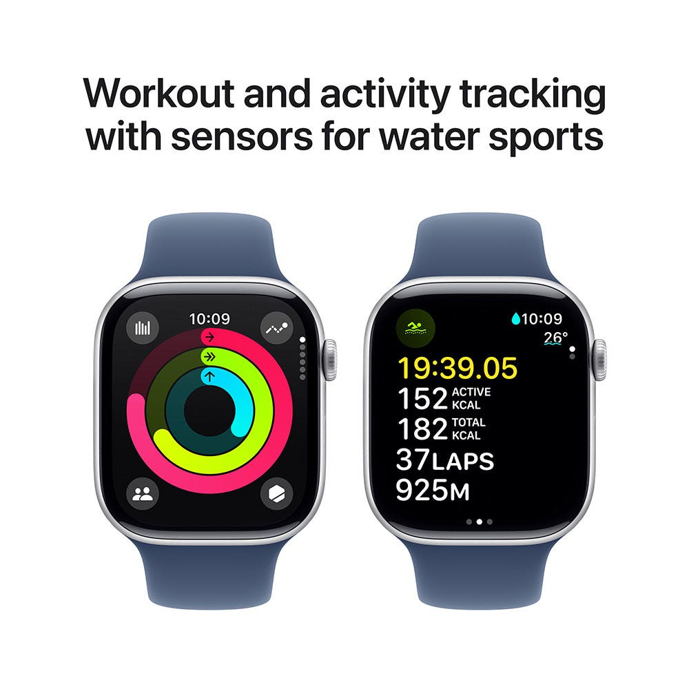 Apple Watch Series 10 GPS 46mm Aluminium Case with Sport Band –Silver/Denim (MWWM3QA/A) - Image 4