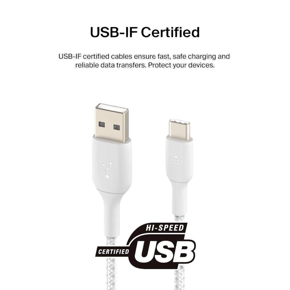 Belkin BoostCharge Braided USB C Charger Cable, USB-C to USB-A Cable, USB type C charging cable For iPhone 16, 15, Samsung Galaxy S24, S23, Pixel, iPad, MacBook, Nintendo Switch And More - 1m, White BL-CBL-USB.C-USB.A-1M-WHT - Image 3
