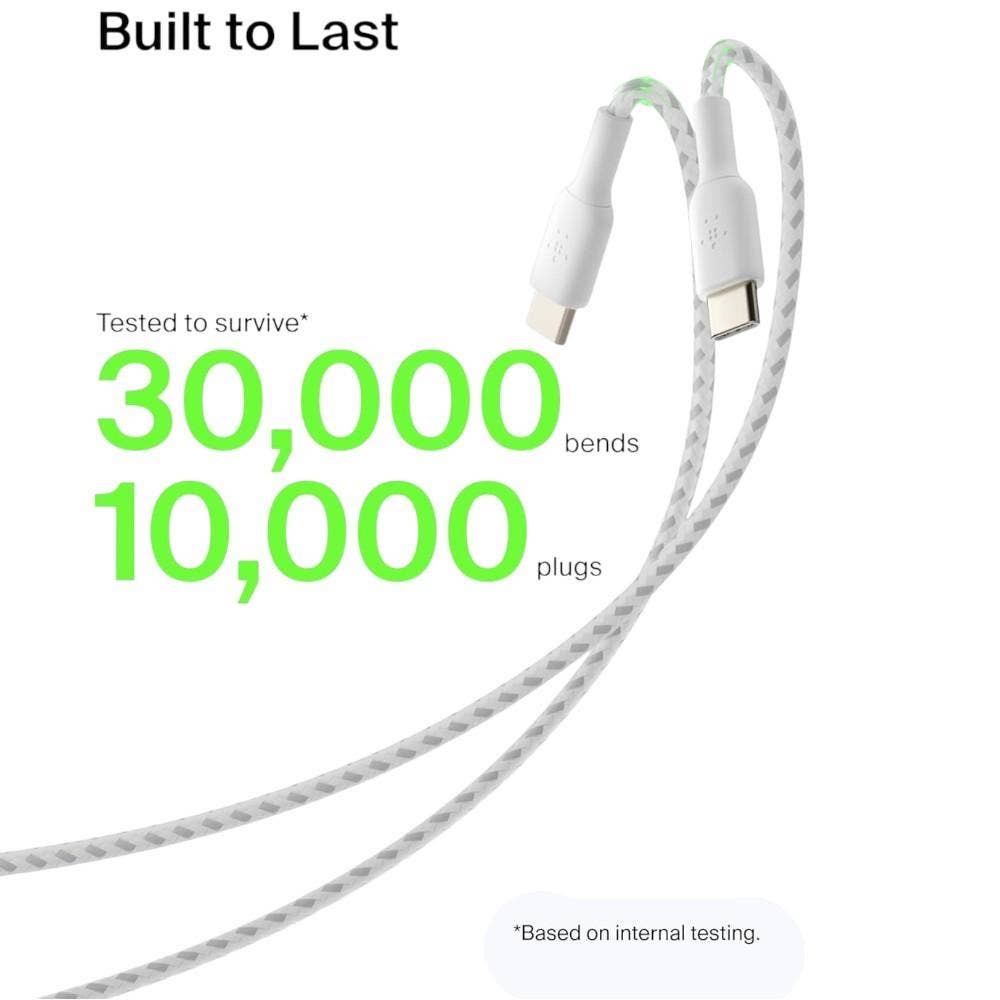 Belkin BoostCharge Braided USB C Charger Cable, USB-C to USB-A Cable, USB type C charging cable For iPhone 16, 15, Samsung Galaxy S24, S23, Pixel, iPad, MacBook, Nintendo Switch And More - 1m, White BL-CBL-USB.C-USB.A-1M-WHT - Image 4