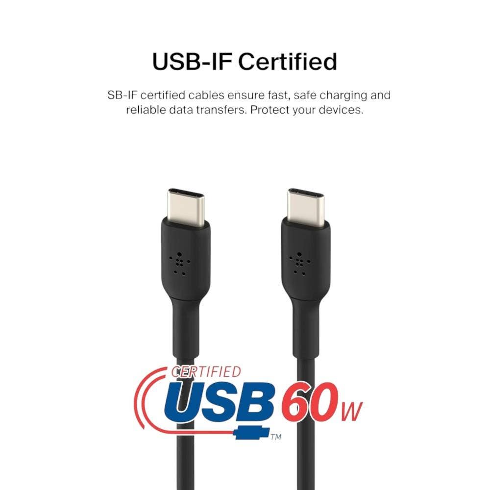 Belkin BoostCharge USB-C to USB-C Fast Charger Cable, USB Type C Charger Cable Fast Charging For iPhone 16, 15, Samsung Galaxy S24, S23, Pixel, iPad, MacBook, Nintendo Switch And More, 2M, Black BL-CBL-USBC-USBC-2M-BLK - Image 3