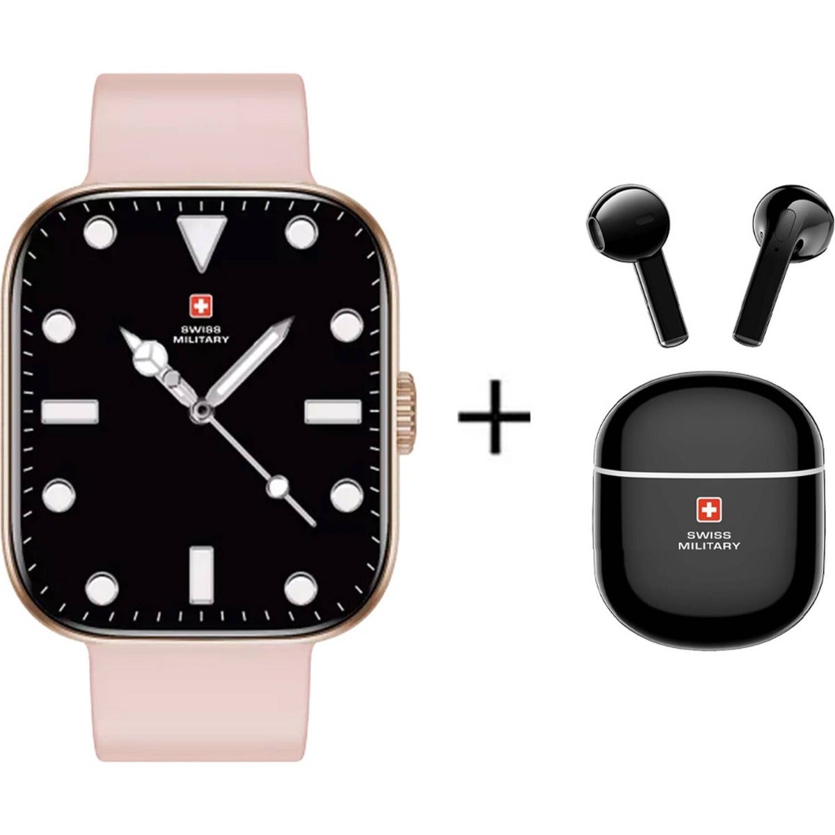 Swiss Military ALPS4 Smartwatch Silver Frame Pink Silicon Strap + Swiss Military TWS Victor 5 - White (SM-BD-WCH-ALPS4-PNK-VICTOR5-WH)