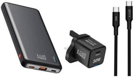 X.Cell Power Bank Black 10000mAh With Wall Charger Black 30W And USB Charging Cable Black (XL-BD-PC10K-HC30W-CBCC1M-B)