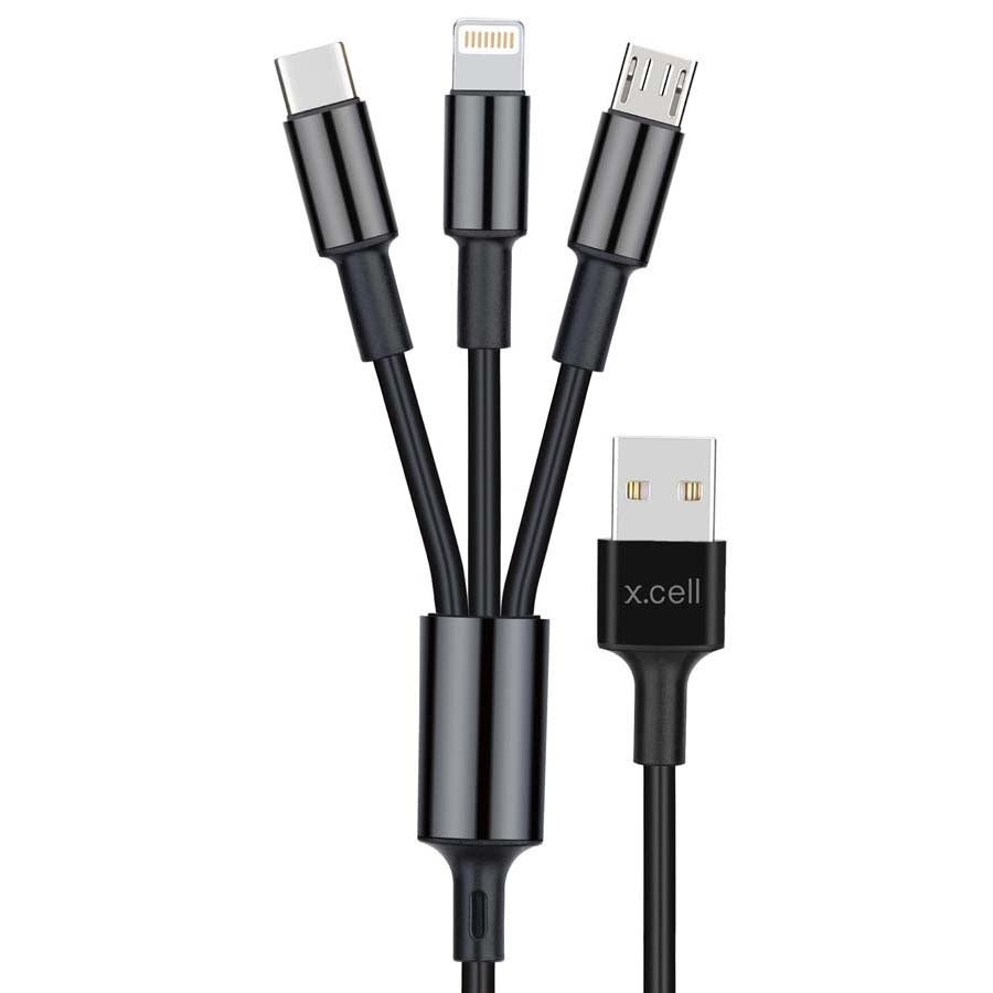 X.Cell USB A to Multi Charging 1.5 Meter Black Color Silicon Charging Cable - Black (XL-CB-2C1L-1.5BLK)