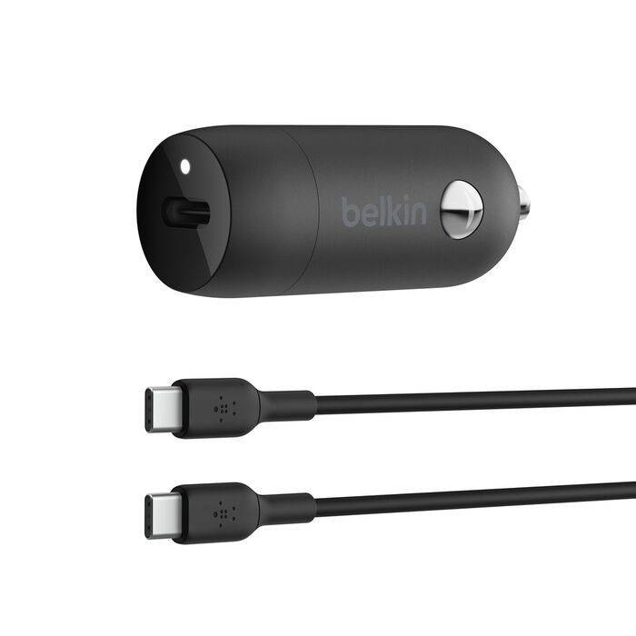 Belkin BoostCharge USB-C PD Car Charger 30 Watts with 1m USB-C to USB-C Cable - Black (BL-CC-USBC-A004-30W-CBL-CC)
