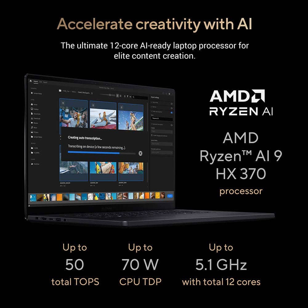 ASUS ProArt P16 Copilot +PC NVIDIA GeForce RTX 5070 AMD Ryzen AI 9 HX 370 64GB RAM 4TB SSD 8GB Graphics 16" 4K OLED Windows 11 Home Laptop - Nano Black (H7606WP-ME025W) - Image 4