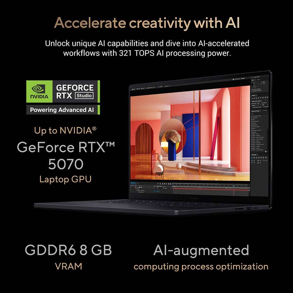ASUS ProArt P16 Copilot +PC NVIDIA GeForce RTX 5070 AMD Ryzen AI 9 HX 370 64GB RAM 4TB SSD 8GB Graphics 16" 4K OLED Windows 11 Home Laptop - Nano Black (H7606WP-ME025W) - Image 5