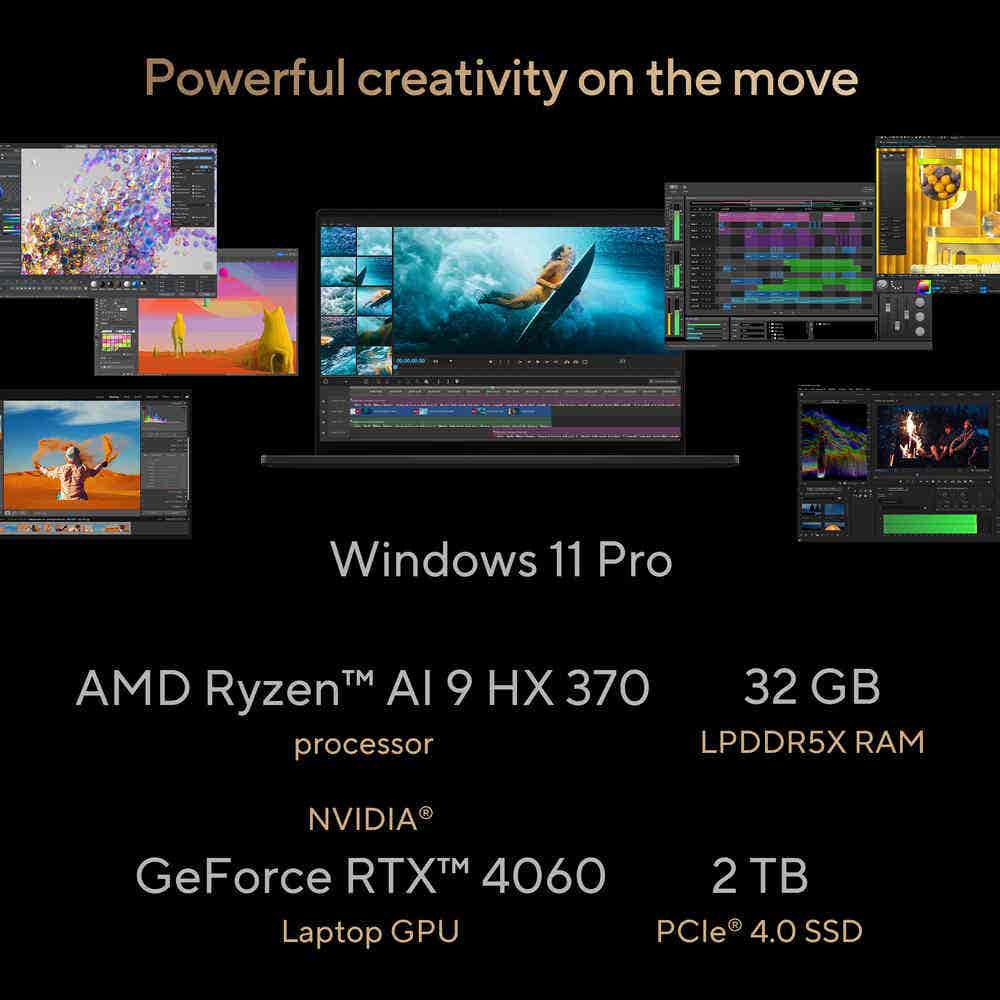 ASUS ProArt P16 AI Laptop H7606WV-ME088X AMD Ryzen AI R9-HX370 32GB RAM 2TB SSD NVIDIA GeForce RTX 4060 8GB Graphics 16" 4K(3840x2400) OLED Windows 11 Home with Copilot Key - Nano Black - Image 5