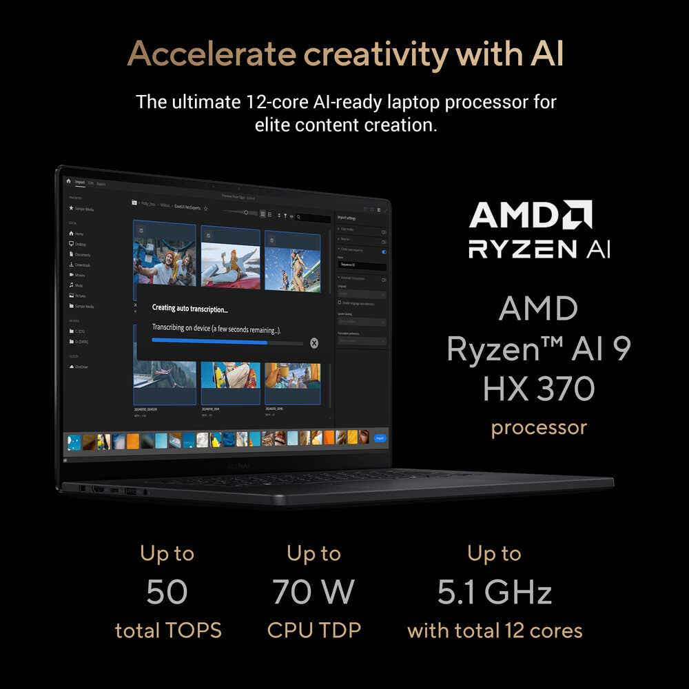 ASUS ProArt P16 AI Laptop H7606WV-ME088X AMD Ryzen AI R9-HX370 32GB RAM 2TB SSD NVIDIA GeForce RTX 4060 8GB Graphics 16" 4K(3840x2400) OLED Windows 11 Home with Copilot Key - Nano Black - Image 7