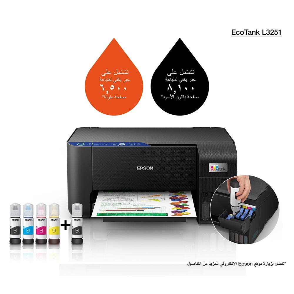 EPSON EcoTank L3251 Home ink tank printer A4, colour, 3-in-1 printer with WiFi and Smart Panel App - Black - Image 6