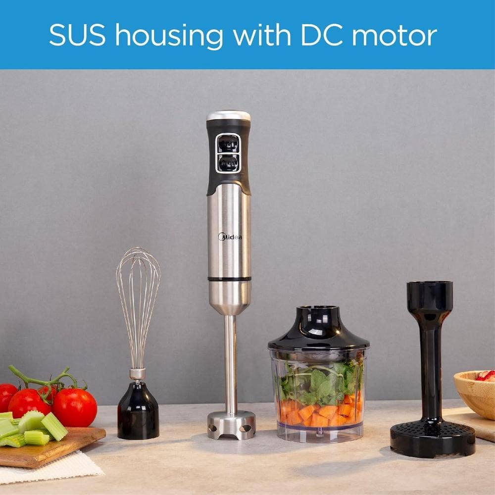 Midea 1000W Hand Blender With DC Motor, Stainless Steel Wander, Multi-functional For Whisking - Chopping - Mashing, Variable Speed For Turbo & Stepless, 1L Chopper Bowl, 600ml beaker, MJ-BH1001W - Image 4
