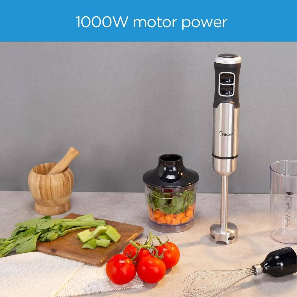 Midea 1000W Hand Blender With DC Motor, Stainless Steel Wander, Multi-functional For Whisking - Chopping - Mashing, Variable Speed For Turbo & Stepless, 1L Chopper Bowl, 600ml beaker, MJ-BH1001W - Image 7