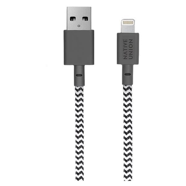 NATIVE UNION Belt USB-C to Lightning Charging Cable 1.2M Zebra, Grey (NU-BELT-KV-CL-ZEB-2)