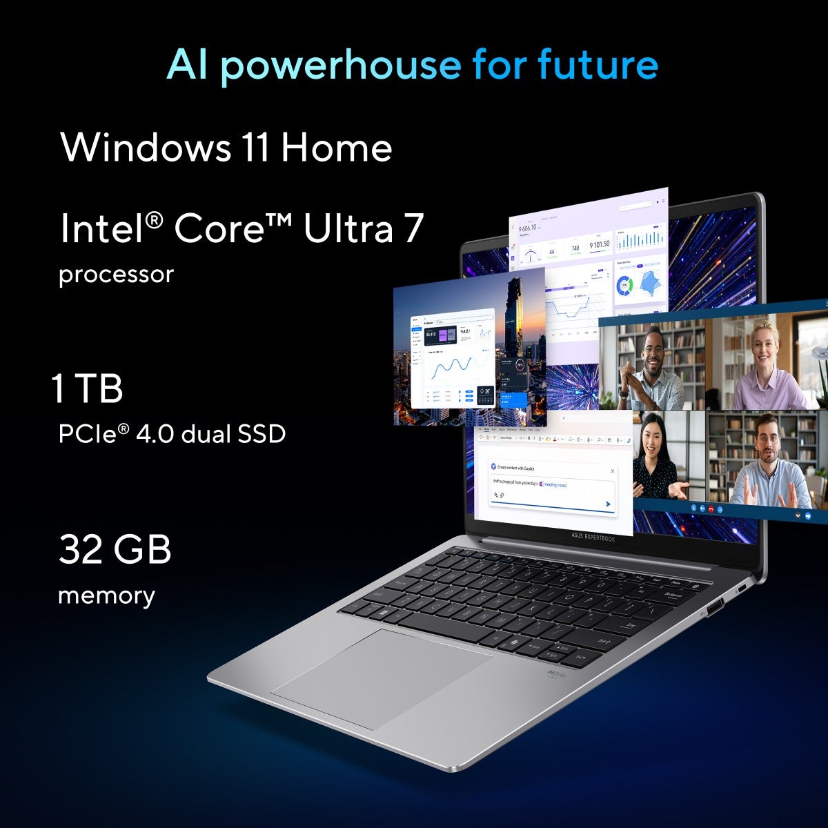 Asus ExpertBook Intel Core Ultra 7 258V 32GB RAM 1TB SSD Intel Arc 140V Graphics 14 inch WQXGA Windows 11 Home Laptop - Grey (P5405CSA-U73210B0X) - Image 8