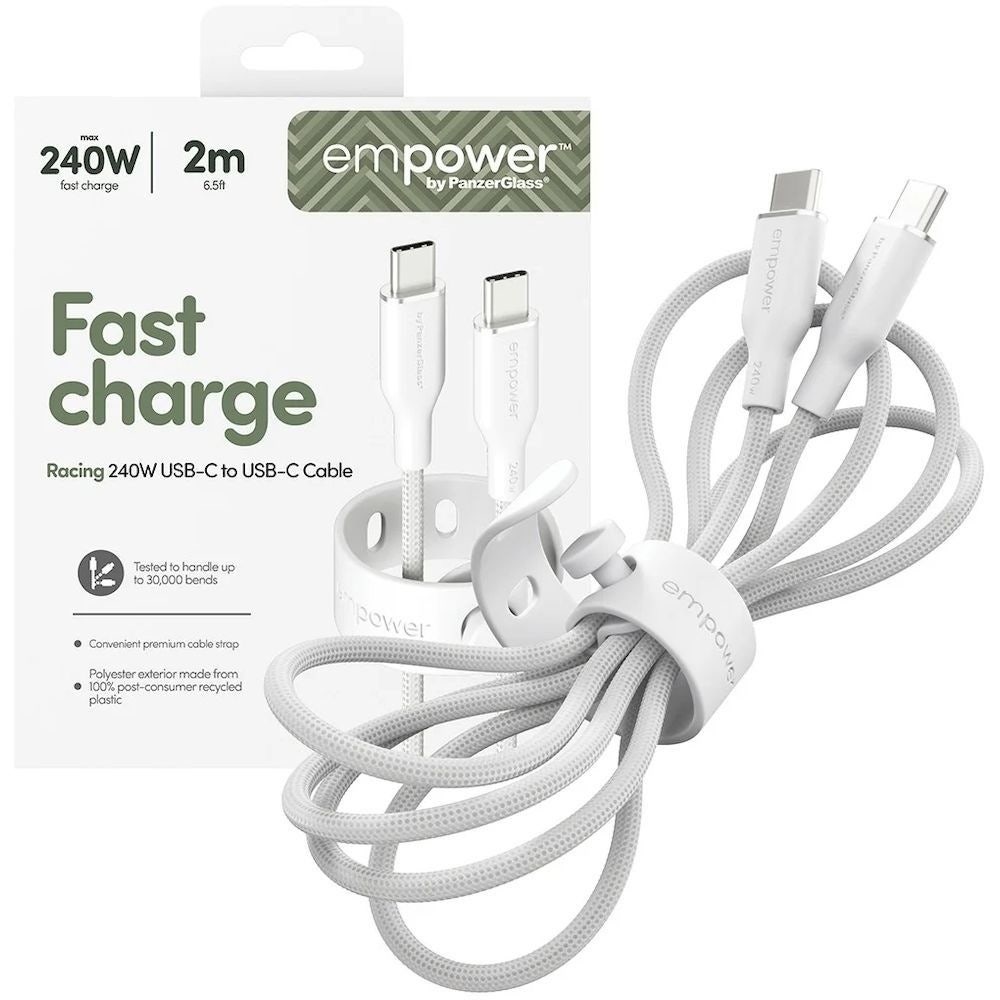 PanzerGlass USB-C to USB-C 240W Fast Charging Cable 2m – Silver White (PNZEM86681)